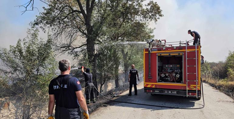 Edirnede anız yangını; kara yolu kapatıldı