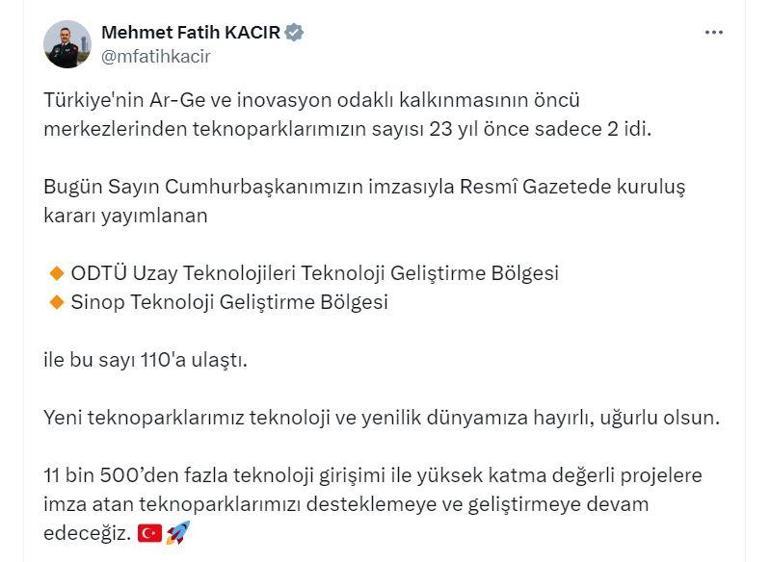 Bakan Kacır: Teknopark sayısı 110a ulaştı