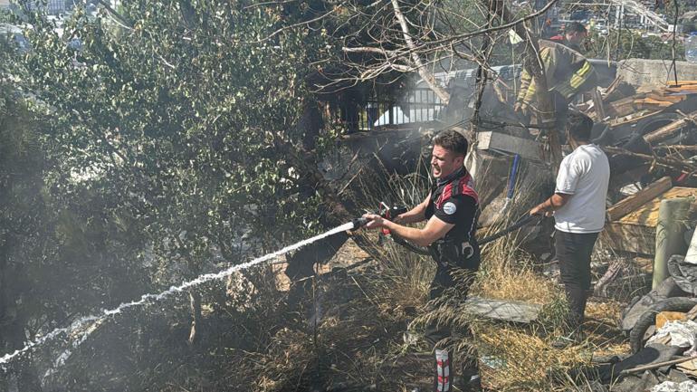 Kağıthanede ağaçlık alanda yangın; polis itfaiye hortumuyla, çevredekiler damacanayla müdahale etti