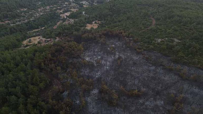 İzmirdeki orman yangını 2nci gününde; yanan alanlar dronla görüntülendi