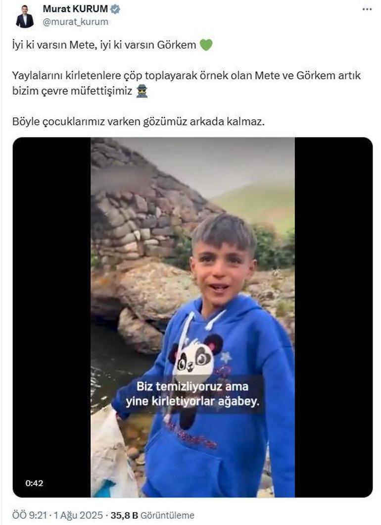 Bakan Kurumdan yayladaki çöpleri toplayan kardeşlere teşekkür