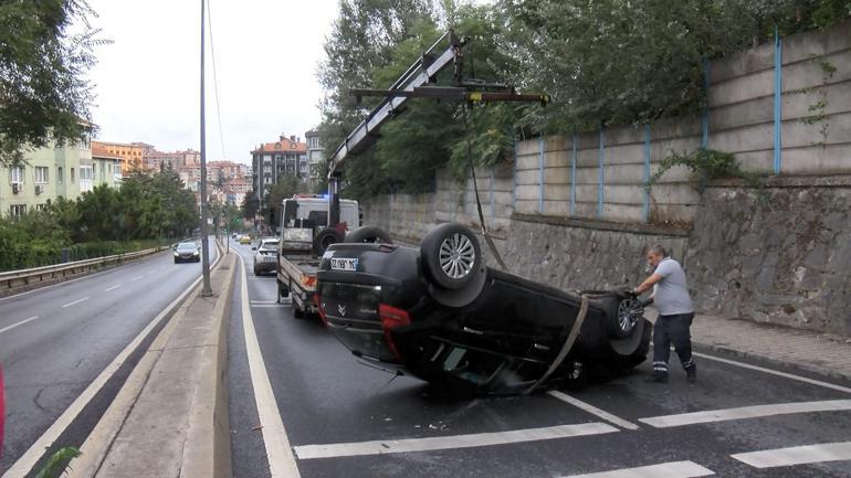 Sarıyer’de refüje vuran otomobil takla attı; sürücü yaralandı