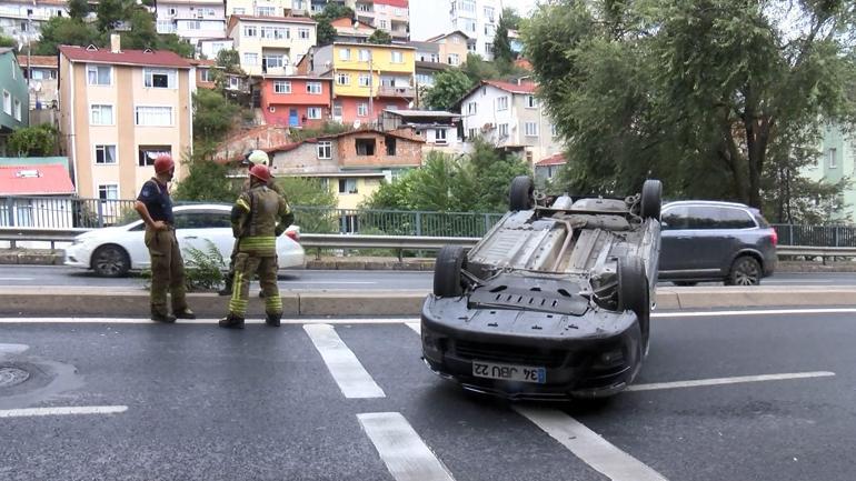 Sarıyer’de refüje vuran otomobil takla attı; sürücü yaralandı