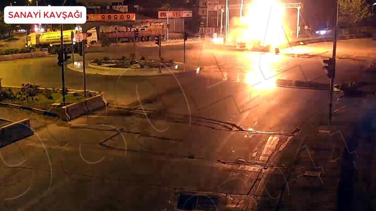Bariyere çarpan otomobil alev aldı; kaza anı kamerada