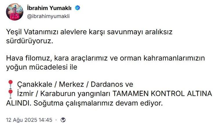 Bakan Yumaklı: 3 yangın kontrol altına alındı