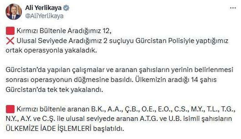 12si kırmızı bültenle aranan 14 suçlu Gürcistanda yakalandı