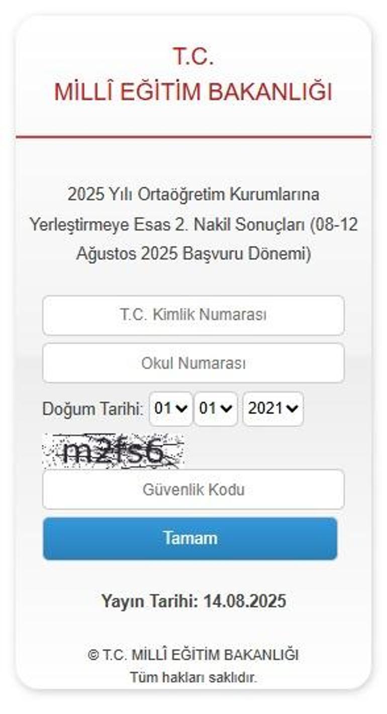 LGS kapsamında 2nci nakil sonuçları açıklandı