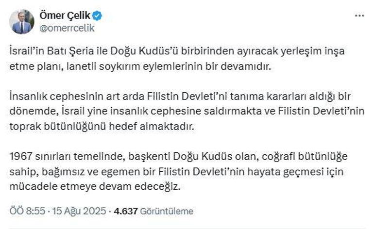 AK Partili Çelikten İsrailin yerleşim inşa planına tepki