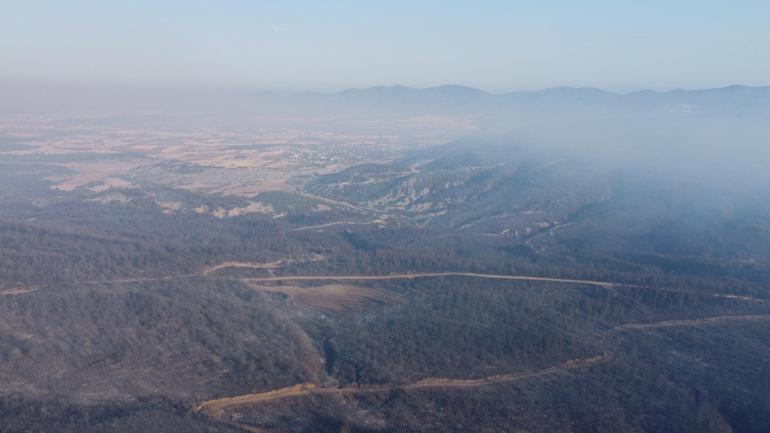 Çanakkale’deki orman yangınında zarar gören alanlar dron ile görüntülendi