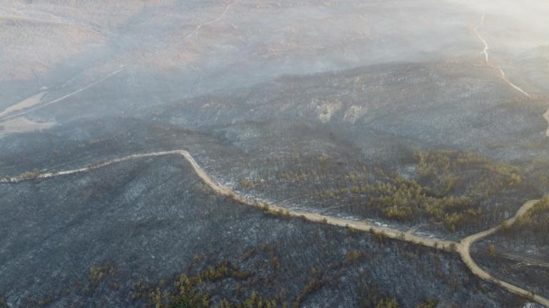 Çanakkale’deki orman yangınında zarar gören alanlar dron ile görüntülendi