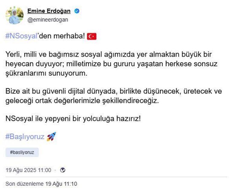 Emine Erdoğan, NSosyale katıldı