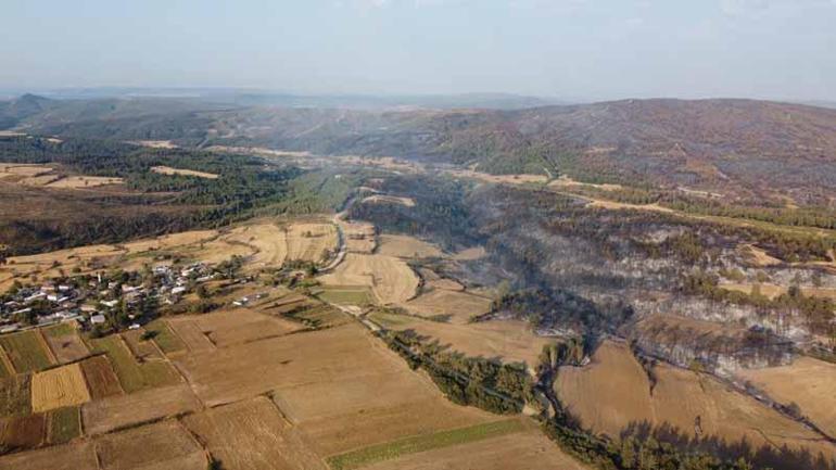 Çanakkalede orman yangını kontrol altında; yanan alanlar dronla görüntülendi