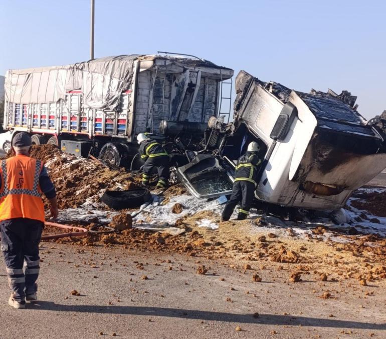 Gaziantepte arpa yüklü TIR yandı; şoför yaralı