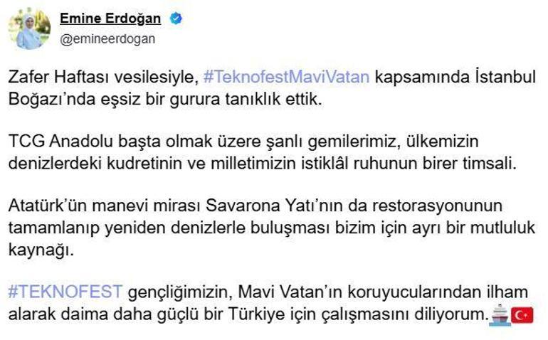 Emine Erdoğandan İstanbul Boğazındaki geçit törenine ilişkin paylaşım