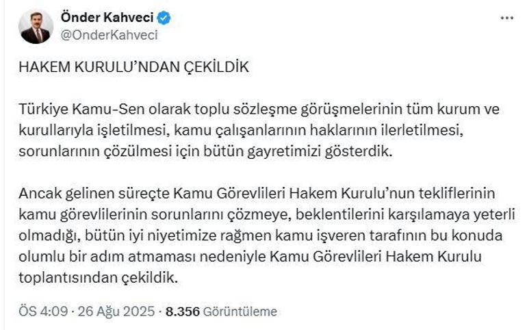 Hakem Kurulu, memura 2027 zam teklifini 1 puan artırdı