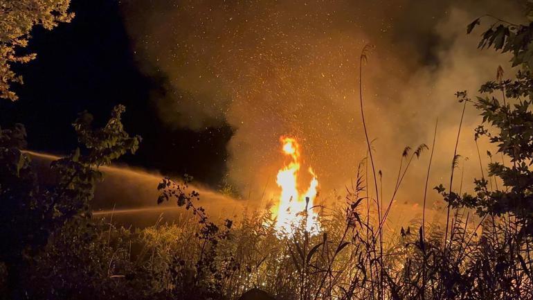 Sazlıktaki yangına müdahale sırasında çalılara takılan kişi kurtarıldı
