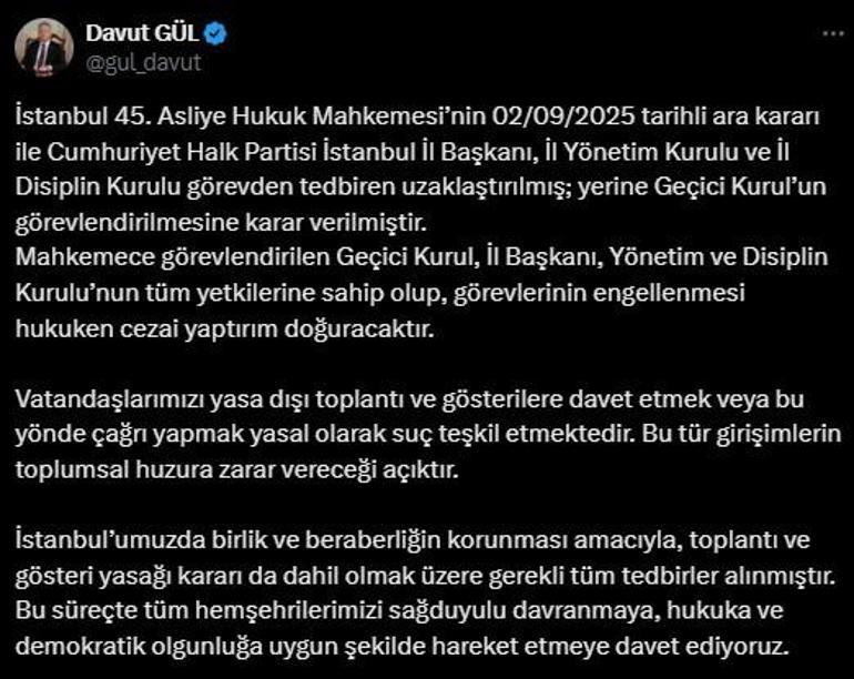 İstanbulun 6 ilçesinde 11 Eylüle kadar toplantı ve gösteri yürüyüşleri yasaklandı