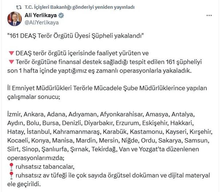 38 ilde 161 DEAŞ üyesi yakalandı
