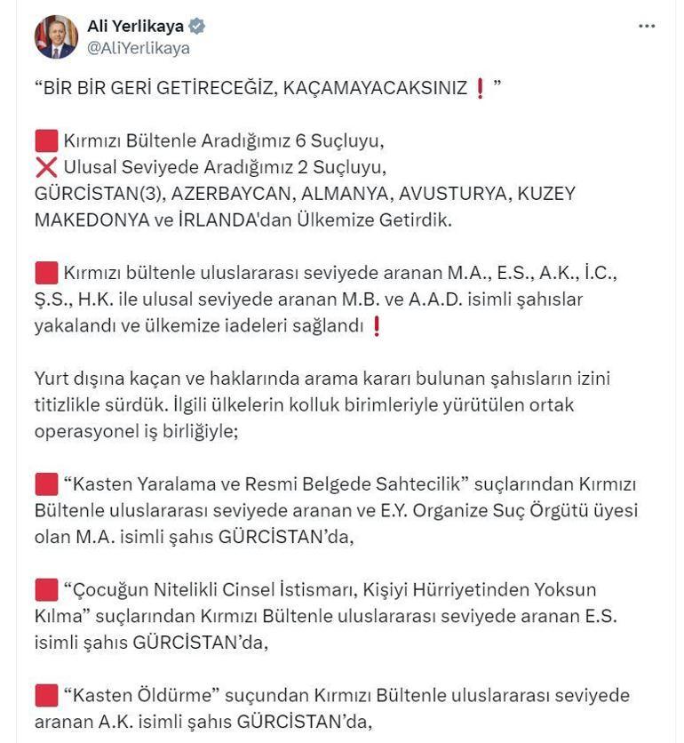 Ulusal ve uluslararası seviyede aranan 8 suçlu Türkiyeye getirildi