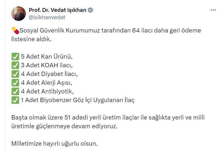 Bakan Işıkhan: 64 ilacı daha geri ödeme listesine aldık