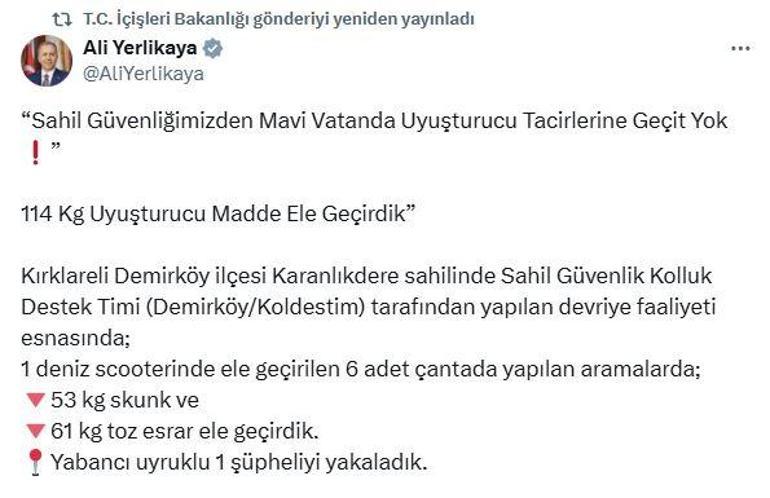 Deniz skuterinde 114 kilo uyuşturucu ele geçirildi