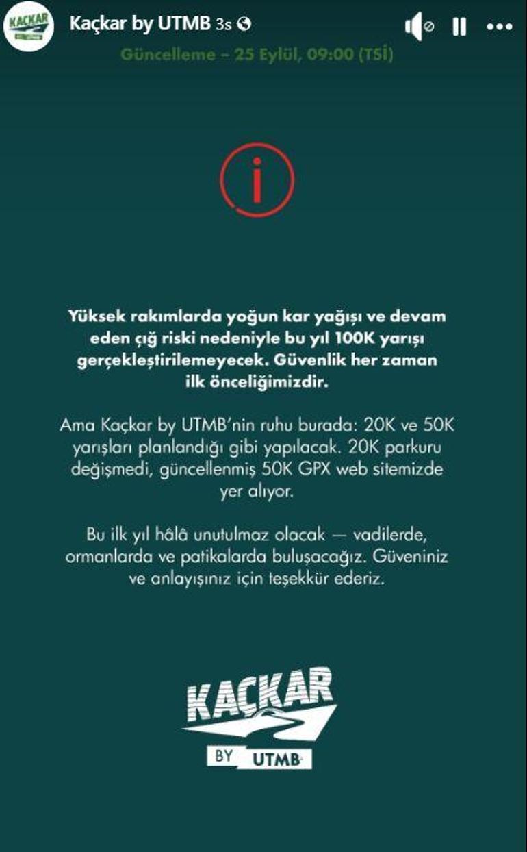 Kaçkar Dağlarındaki Ultra-Trail UTMBnin 100K koşusuna çığ engeli