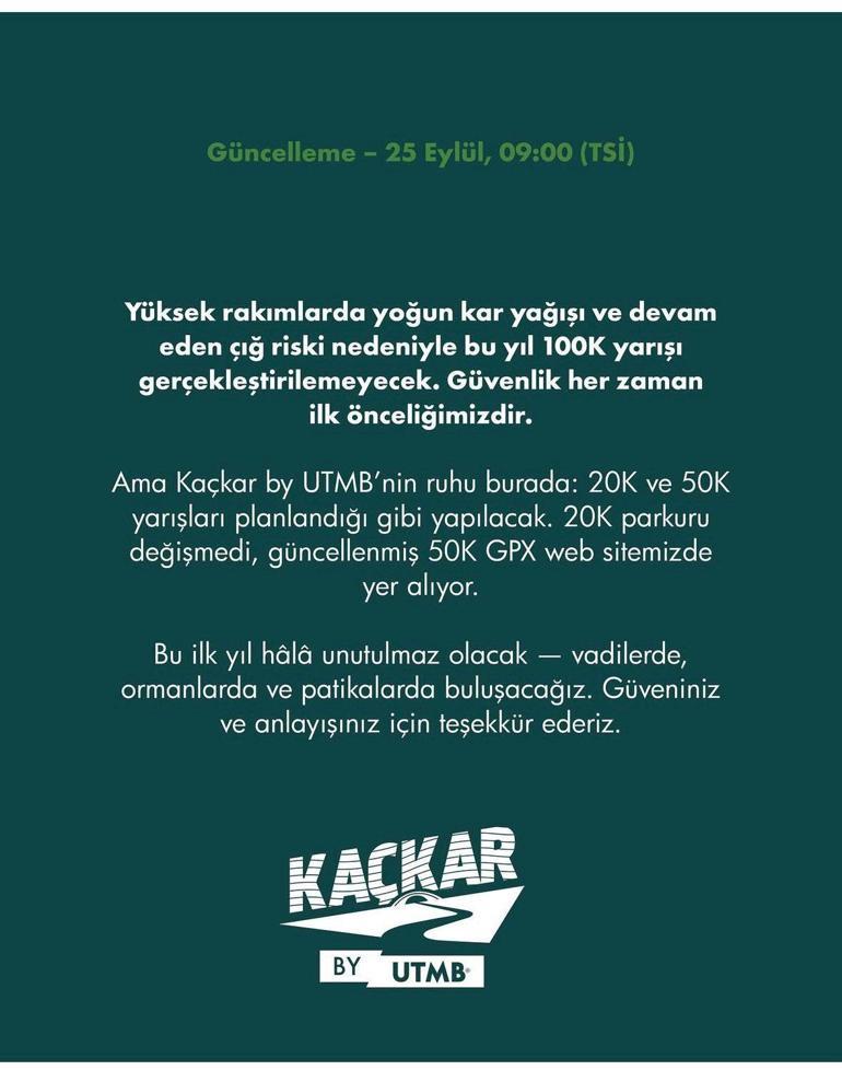 Kaçkar Dağlarındaki Ultra-Trail UTMBnin 100K koşusuna çığ engeli