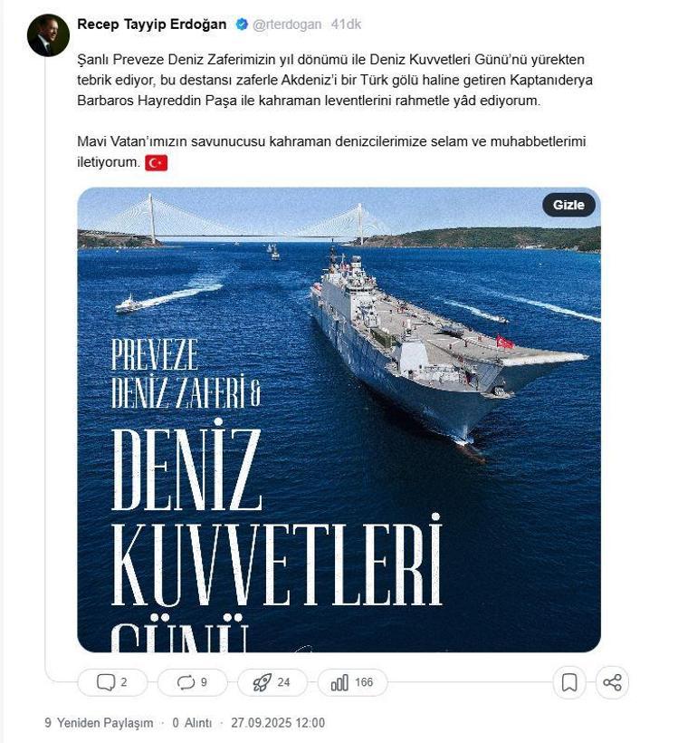 Cumhurbaşkanı Erdoğandan Deniz Kuvvetleri Günü mesajı