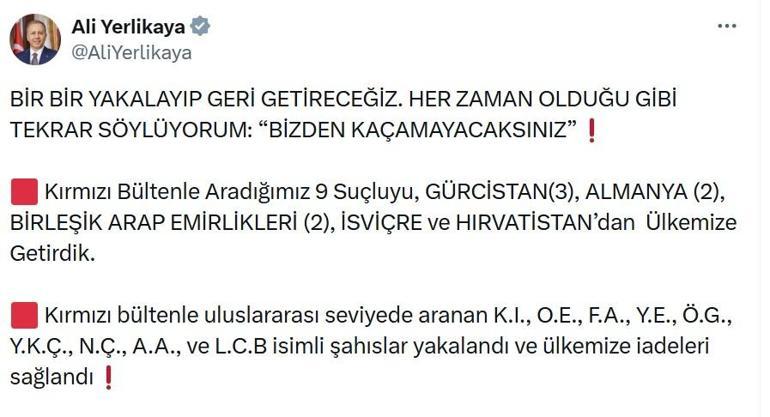 Kırmızı bültenle aranan 9 suçlunun Türkiyeye iadesi sağlandı