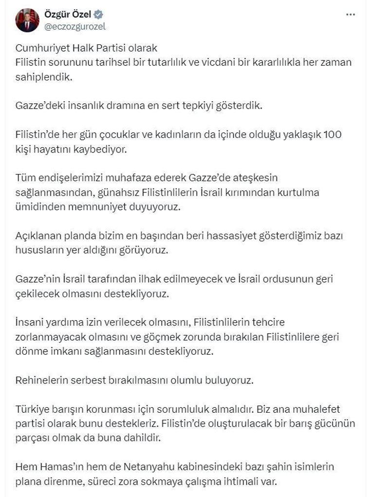 Özgür Özel: Türkiye, barışın korunması için sorumluluk almalı