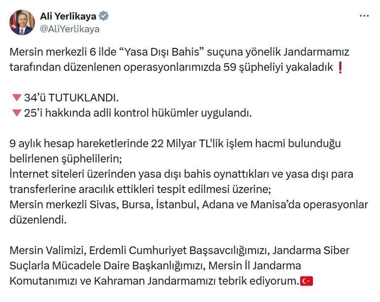 6 ilde yasa dışı bahis operasyonu; 34 şüpheli tutuklandı