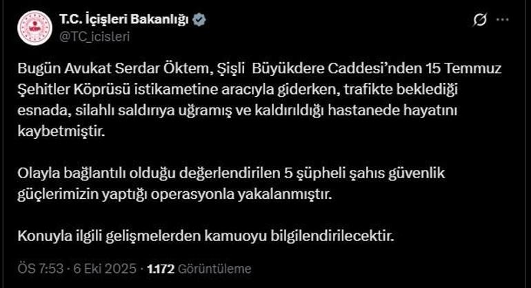 Şişlide otomobile uzun namlulu silahla saldırı: Avukat Serdar Öktem hayatını kaybetti