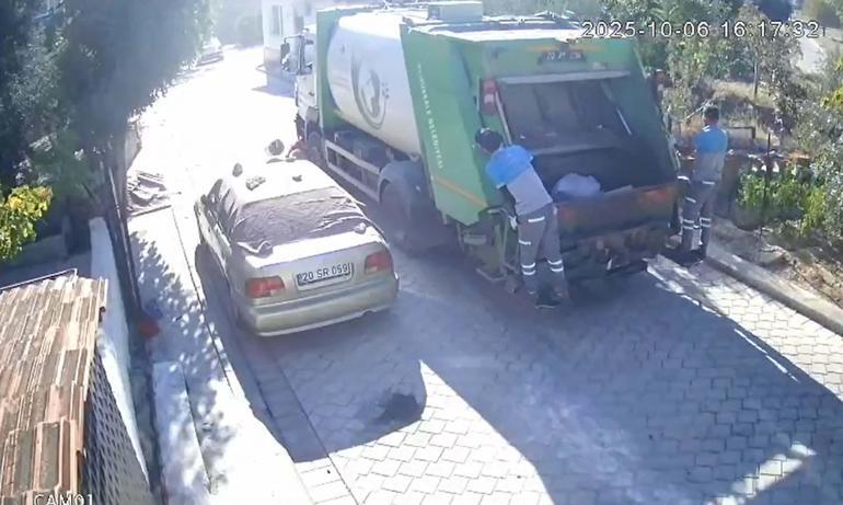 Çöp kamyonunun altında kalan kadın öldü; kaza kamerada