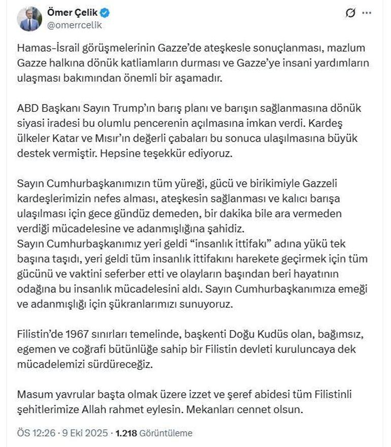 AK Partili Çelik: Bağımsız Filistin devleti kuruluncaya dek mücadelemizi sürdüreceğiz