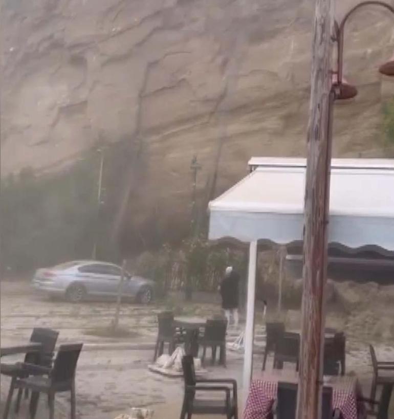 Silivride çay bahçesine kaya parçaları düştü