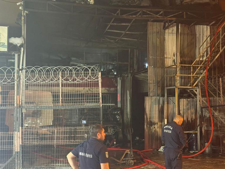 Ankara’da oto tamirhanesinde yangın; iş yerindeki araçlar zarar gördü