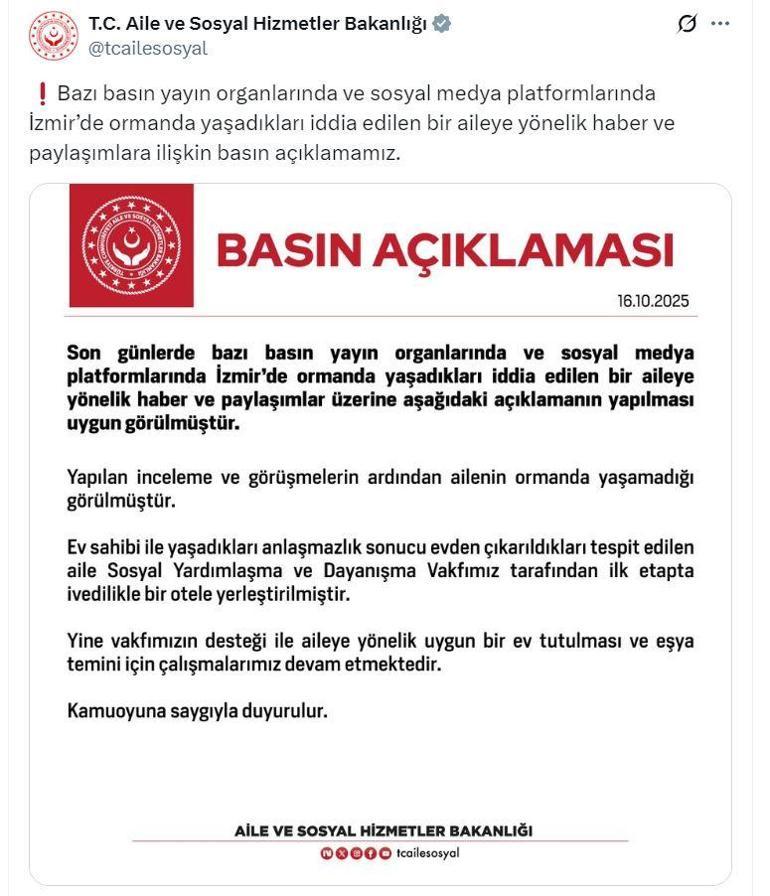 Bakanlıktan İzmirde ormanda yaşadığı iddia edilen aileye ilişkin açıklama