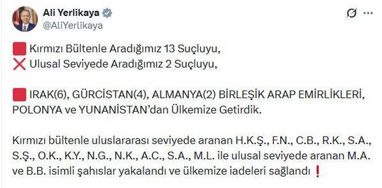 13ü kırmızı bültenle aranan 15 suçlunun iadesi sağlandı