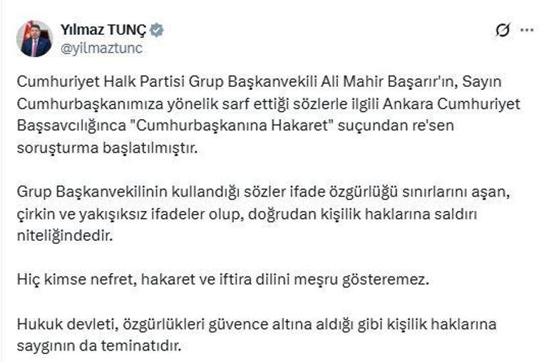 CHPli Başarır hakkında Cumhurbaşkanına hakaret suçundan soruşturma başlatıldı