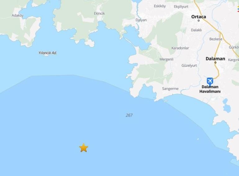 Muğlanın Ortaca açıklarında 4.5 büyüklüğünde deprem