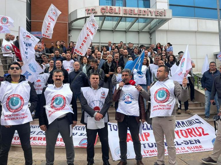 İzmirde Çiğli Belediyesi memurlarından iş bırakma eylemi