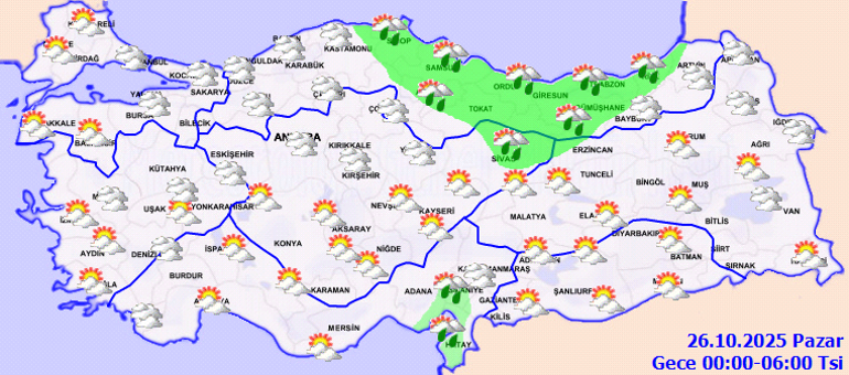 Marmaranın kuzeydoğusu ve Batı Karadeniz ve Samsun çevreleri için kuvvetli yağış uyarısı