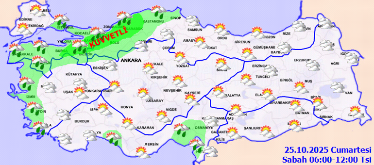 Marmaranın kuzeydoğusu ve Batı Karadeniz ve Samsun çevreleri için kuvvetli yağış uyarısı