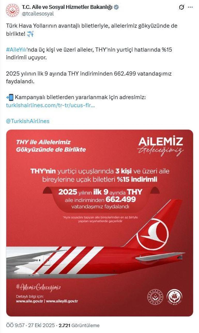 THYnin Aile Yılı indiriminden 662 bin 499 kişi faydalandı