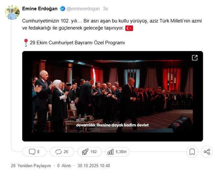 Emine Erdoğandan 29 Ekim Özel Programına ilişkin paylaşım