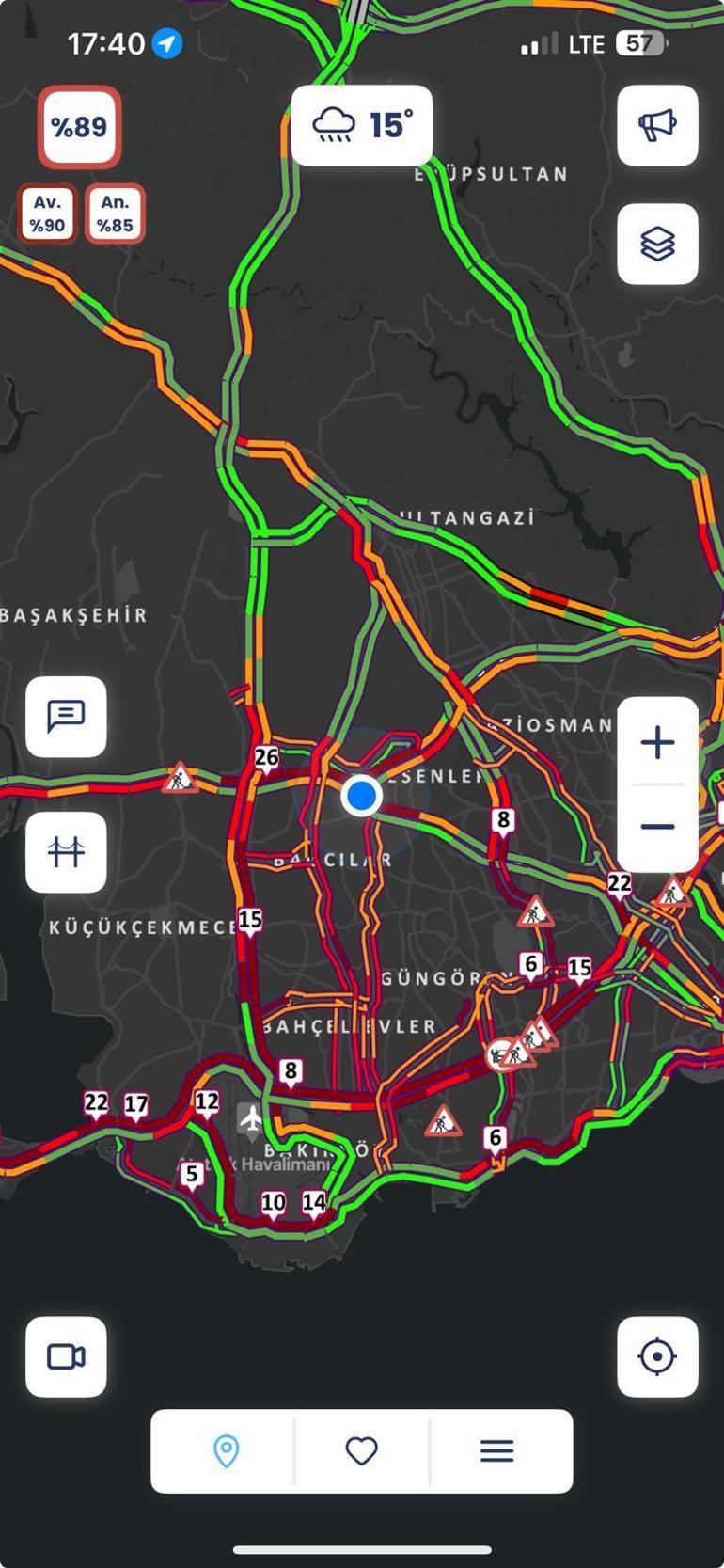 İstanbulda trafik yoğunluğu yüzde 90a ulaştı