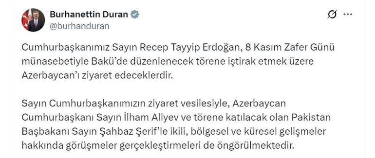 Cumhurbaşkanı Erdoğan, Azerbaycana gidecek