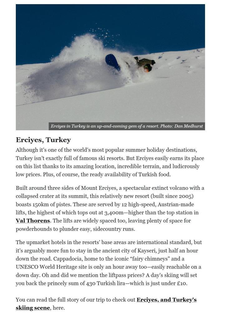 Erciyes, dünyanın en iyi 25 kayak merkezi arasında yer aldı