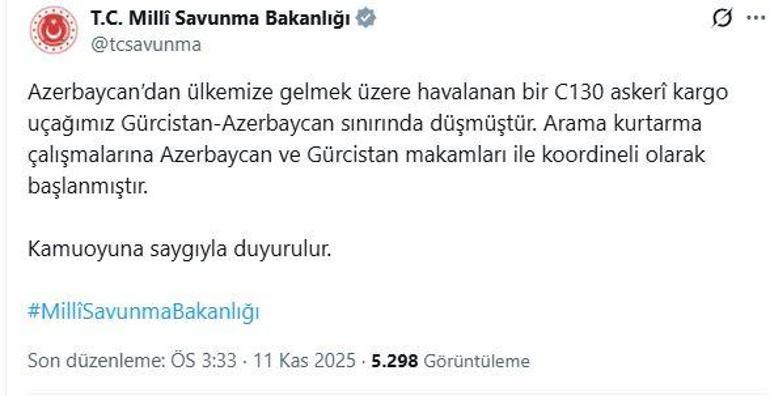 MSB: Askeri kargo uçağımız Gürcistan-Azerbaycan sınırında düştü
