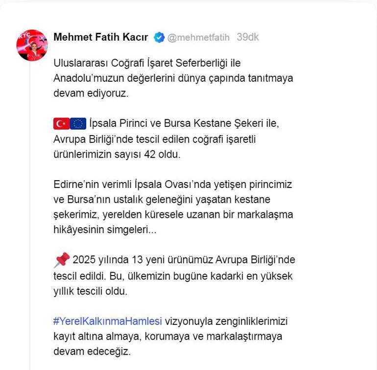 Bursa Kestane Şekeri ile İpsala Pirincine ABden coğrafi işaret tescili